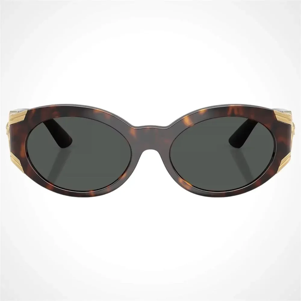 New VERSACE Sunglasses Brown Tortoise Oval Gold Medusa Medallion Retro
